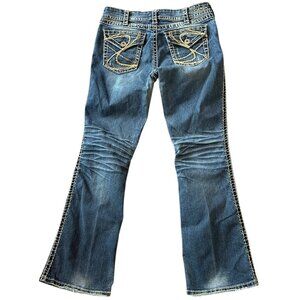 Silver Jeans Suki Surplus Bootcut Denim Dark Wash Contrast Stitching Size 32
